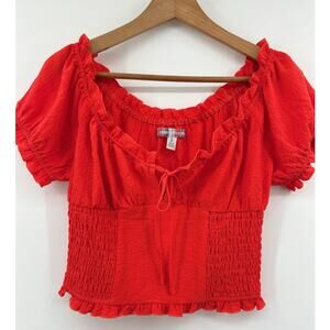 Urban Outfitters Milk Maid Ruffled Bustier Wench Crop Top Off Shoulder Red‎ S